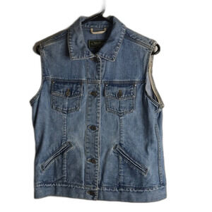 Eddie Bauer button down denim vest with cutoff sleeves size small